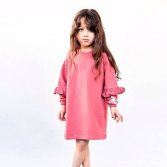 تصویر تونیک تک دورس دخترانه گلدوزی شده جنس دورس لاکرا | سایز 3 تا 8 سال Girls' embroidered one-shoulder tunic, made of Lycra fabric | Size 45 to 50