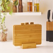 تصویر تخته برش کاراجا مدل TRIPLE مجموعه سه عددی به همراه استند Karaca Triple 4 Piece Bamboo Cutting Board Set with Stand