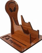 تصویر هولدر لوکس چوبی برای 2 دسته PS5 و Xbox + نگهدارنده هدفون و سینی لوازم شخصی گیمر 