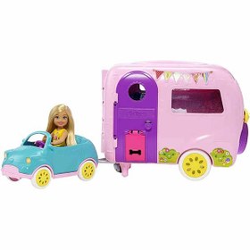 تصویر اسباب بازی دختر کوچک متل آمریکا Dress Up Doll Barbie Chelsea Camper Playset with Doll 