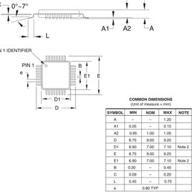 تصویر میکروکنترلر پکیج SMD اورجینال ATMEGA168PA-AU 