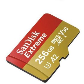 تصویر کارت حافظه microSDXC سن دیسک مدل Extreme کلاس A2 استاندارد UHS-I U3 سرعت 190MBps ظرفیت 256 گیگابایت 