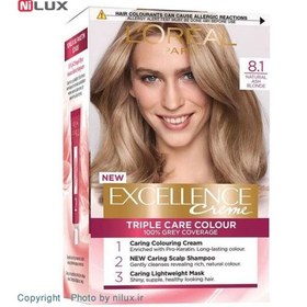 تصویر کیت رنگ مو شماره 8.1 لورال ا LOREAL Excellence Hair Color Creme No.8.1 Ashy Dark Blonde LOREAL Excellence Hair Color Creme No.8.1 Ashy Dark Blonde