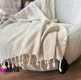 تصویر شال مبل منگوله دار طرح Basket ابعاد ۱۷۰×۱۳۰ 