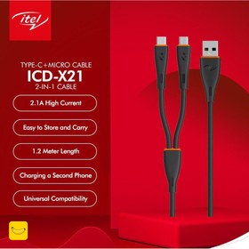 تصویر کابل شارژر دوکاره usb به تایپسی و میکرو برند itel مدل X21 