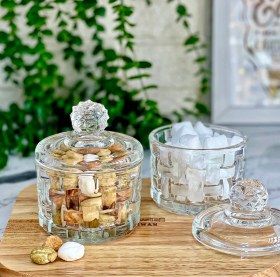 تصویر قندان شیشه ای حصیری 