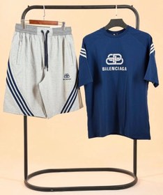 تصویر ست تیشرت و شلوارک مردانه پسرانه سایز XL رنگ آبی شالی 