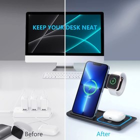 تصویر شارژر وایرلس سه کاره - مشکی CHARGER WIRELESS 3 IN 1