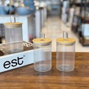 تصویر شکرپاش و ادویه‌پاش پیرکس وارداتی با درب بامبو | مناسب شکر، ادویه و چاشنی Imported Glass Sugar & Spice Jar with Bamboo Lid – Clear & High Quality