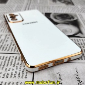 تصویر قاب گوشی Galaxy M52 5G سامسونگ طرح ژله ای مای کیس گلد لاین دور طلایی محافظ لنز دار سفید کد 14 