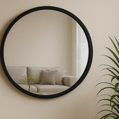 تصویر آینه دایره‌ای ۹۰ با فریم فلزی رنگ استاتیک کوره‌ای 