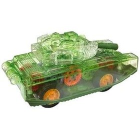 تصویر ماشین اسباب بازی اصطکاک شفاف سبک تانک نظامی 15 سانتی متر سبز Shem 