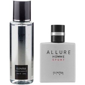 تصویر عطر جیبی مردانه مدل Allure Homme Sport النترا تاینی به همراه بادی اسپلش مردانه مدل Vip النترا Elentra Tiny Allure Homme Sport Parfum For men And Elentra Body Splash Vip For Men