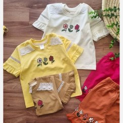 تصویر تیشرت شلوارک گلدوزی دخترانه مناسب 5تا8سال سایز 50 