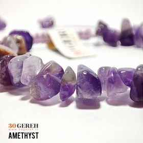 تصویر دستبند سنگی آمیتیست تراش نامنظم چیپسی دستبند آمیتیست اصل درجه یک Stone Bracelet amethyst original