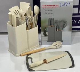 تصویر سرویس کفگیر ملاقه سیلیکونی همراه با سرویس چاقو تخته گوشت 