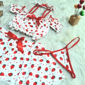 تصویر ست کاستوم عروسکی زنانه فانتزی مدل توت‌فرنگی از جنس پارچه ونیزا کد 1491 Women's lingerie