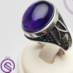 تصویر انگشتر نقره آمیتیست مردانه مدل نخل کد 62284 Palm model amethyst ring