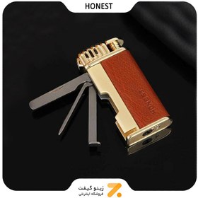 تصویر فندک گازی شعله ای پیپ باروکش چرم مصنوعی Honest کد 0001 Lighter