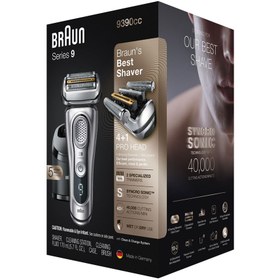 تصویر ماشین اصلاح براون مدل 9390cc VS ا Braun Electric Shaver, Series 9, Silver with Clean and Charge station and leather travel case, 9390cc VS Braun Electric Shaver, Series 9, Silver with Clean and Charge station and leather travel case, 9390cc VS