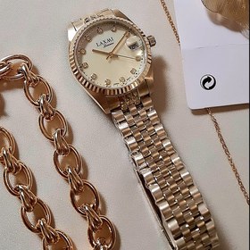 تصویر ساعت لکسمی اورجینال شرکتی طلایی صفحه کرم 