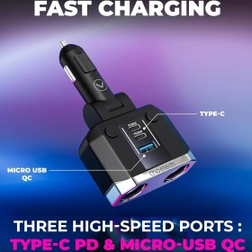 تصویر شارژر فندکی کوتک مدل choetech Cargador TC0020 30W 2 USB-C + 1 USB-A 