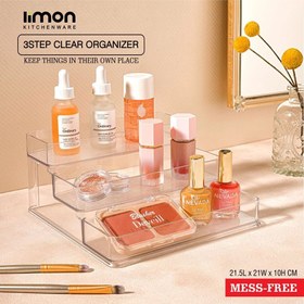 تصویر استند لوازم آرایش ۳ پله شفاف لیمون 
