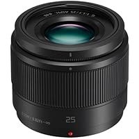 تصویر لنز Panasonic LUMIX G، 25 میلیمتر، F1.7 ASPH، بدون آینه Micro Four Thirds، H-H025K (مشکی آمریکا) Panasonic LUMIX G Lens, 25mm, F1.7 ASPH, Mirrorless Micro Four Thirds, H-H025K (USA Black)