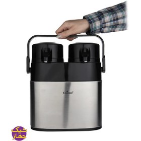 تصویر فلاسک دو قلو بدنه استیل یونیک 1+1 لیتری محفظه شیشه ای کد: UN9040 Unique twin flask