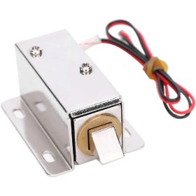 تصویر قفل برقی 12 ولت نوک زبانه‌ای دور طلایی 