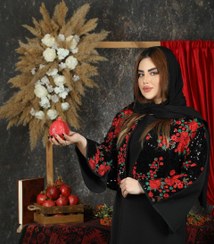 تصویر سارافون زنانه مدل یلدایی فری‌سایز ۵۲ سوزن‌دوزی لایه‌کوبی 