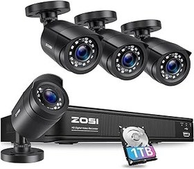 تصویر سیستم دوربین امنیتی خانگی Zosi H.265+1080p ، 8 کانال 5MP Lite Surveillance DVR با هارد 1TB و 4 x 1080p ضد آب و هوا دوربین CCTV BULLET داخلی در فضای باز با 80ft Vision Night ، هشدارهای حرکتی ZOSI H.265+1080p Home Security Camera System,8 Channel 5MP Lite Surveillance DVR with Hard Drive 1TB and 4 x 1080p Weatherproof CCTV Bullet Camera Outdoor Indoor with 80ft Night Vision, Motion Alerts