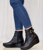 تصویر نیم بوت زنانه فلوتر و بیاله چرم مصنوعی سایز ۳۶ تا ۴۰ رنگ مشکی 