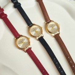 تصویر ساعت چرمی نایدو قاب طلایی - مشکی 