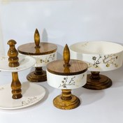 تصویر سرویس پذیرایی چوب و سرامیک ۴ تیکه شکوفه طلایی 