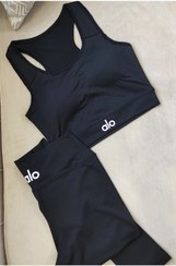 تصویر ست ورزشی زنانه نیمتنه و لگ برند Alo سایز ۳۶ تا ۴۰ جنس فلامنت مشکی 
