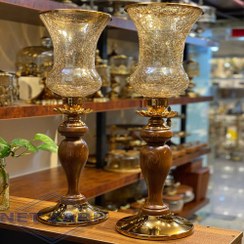 تصویر شمعدان جفتی لاله چوبی کد ۱۰۷۱ 