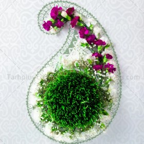 تصویر سبزه عید تزئین شده با بته جقه و گل Eid grass decorated