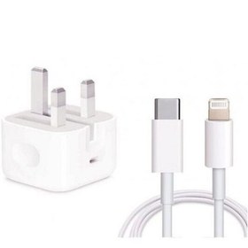 تصویر شارژر اپل توان 20 وات سه پین همراه کابل تایپ سی به لایتنینگ Charger Apple 20W Three Pin with Cable Type C To Lightning