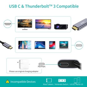 تصویر کابل USB.C به HDMI دارای قابلیت PD چویتک مدل XCH-M180GY کابل تبدیل Type C به HDMI