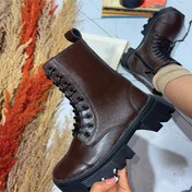 تصویر بوت ساق دار چرم زنانه شکلاتی 