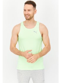 تصویر جلیقه بدون آستین ورزشی مردانه با لوگوی برند، رنگ لیمویی برند puma Men Sportswear Fit Brand Logo Sleeveless Vest, Lime Green