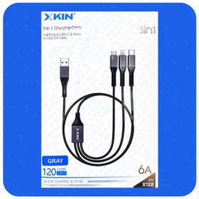 تصویر کابل شارژ USB به USB-C و microUSB و لایتنینگ ایکس کین مدل XK-128-3IN1 طول 1.20 متر 