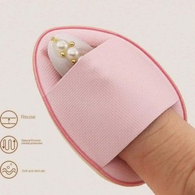 تصویر پک 6 تایی پد آرایشی (پاف) انگشتی مدل اشکی به همراه جعبه پلاستیکی mini puff 6Pcs Pink Finger Puff