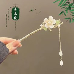 تصویر گیره مو ژاپنی کانزاشی طرح گل و پروانه آویزدار 