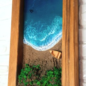 تصویر تابلو چوب و رزین طرح دریا Ocean-Themed Wood and Resin Wall Art