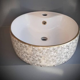 تصویر روشویی روکابینتی لنو سفید طلایی طرح قاصدک نوین سرام Leno Gold White Top Counter Basin