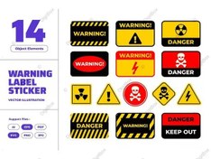 تصویر برچسب هشدار و علائم خطر – مجموعه وکتور طراحی برچسب‌های ایمنی 