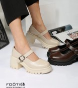 تصویر کفش لوفر عروسکی زنانه چرم تولید تبریز رنگ مشکی و سرمه ای 