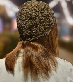 تصویر کلاه توری مکرومه سبز یشمی Jade green macrame lace hat